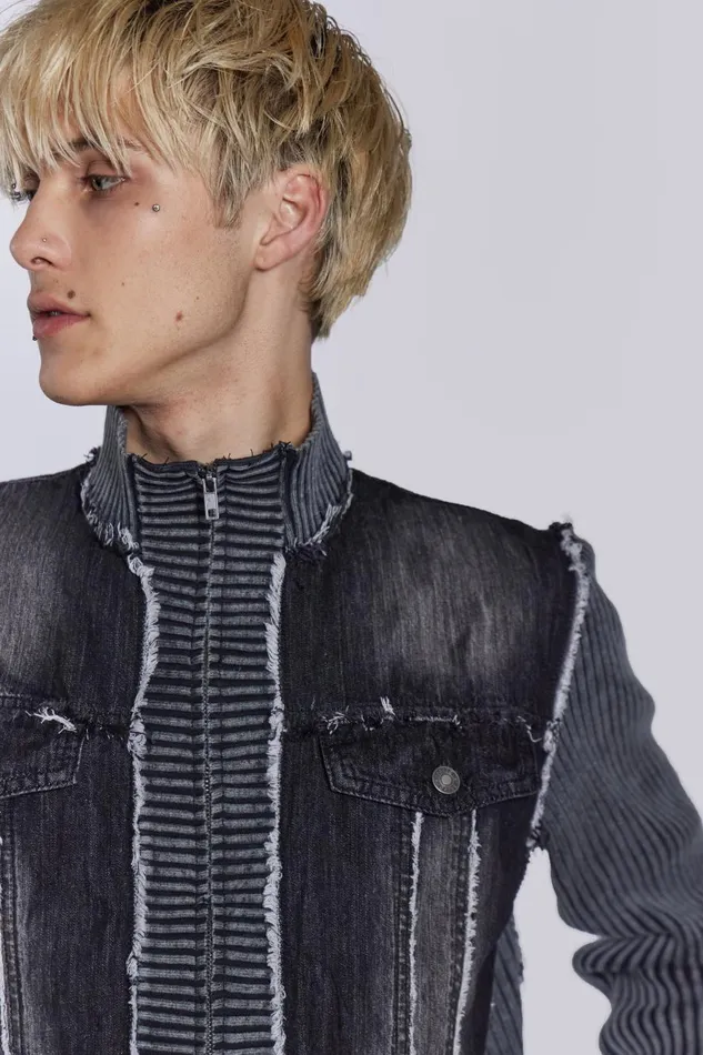 Jaded London Washed Black Denim Knit Track Top Men Knitwear