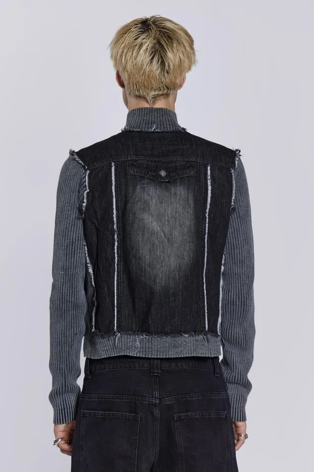 Jaded London Washed Black Denim Knit Track Top Men Knitwear
