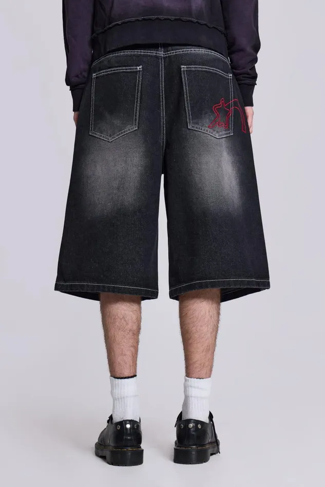 Jaded London Washed Black Jumbo Jorts Women Jeans