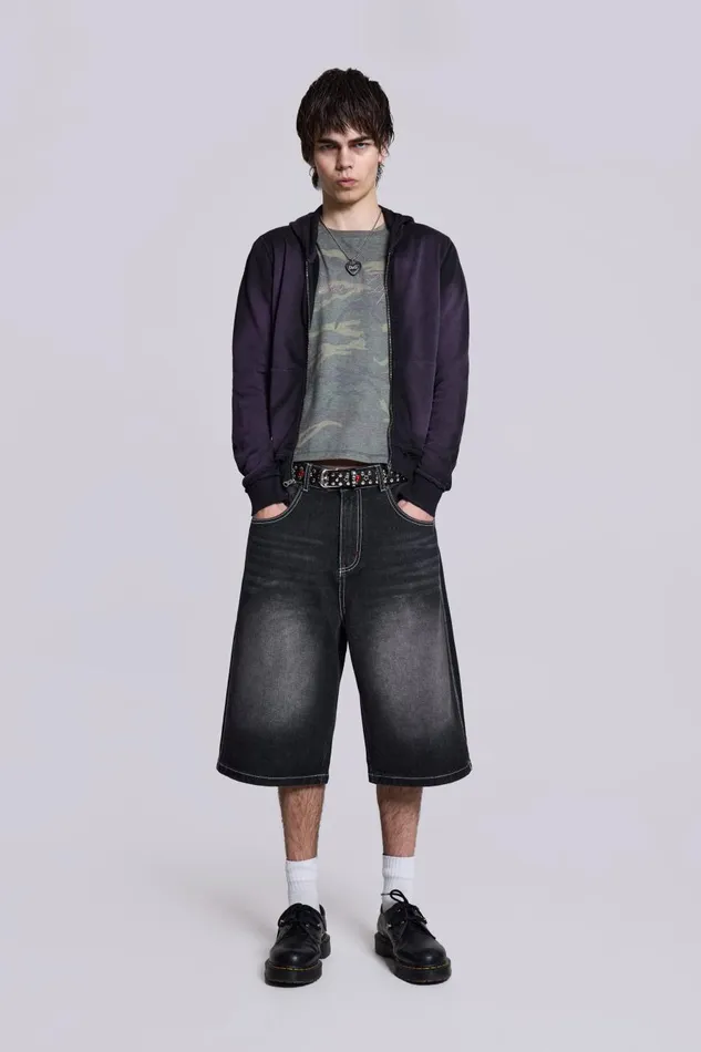 Jaded London Washed Black Jumbo Jorts Women Jeans