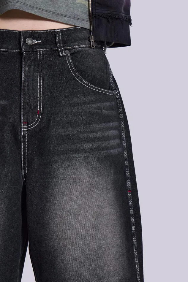 Jaded London Washed Black Jumbo Jorts Women Jeans