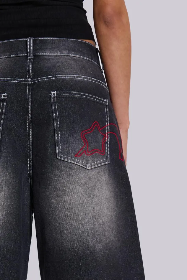Jaded London Washed Black Jumbo Jorts Women Jeans