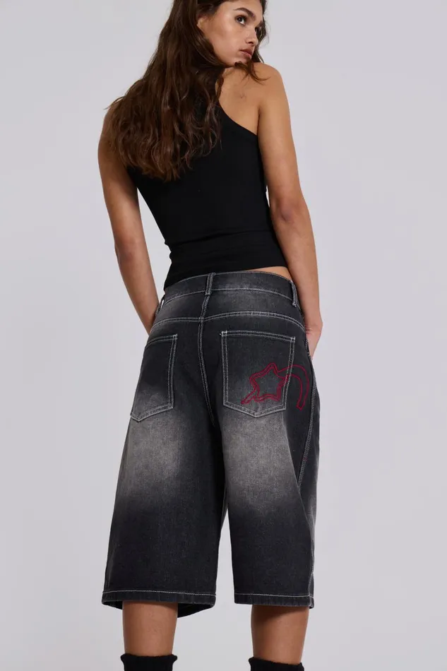 Jaded London Washed Black Jumbo Jorts Women Jeans