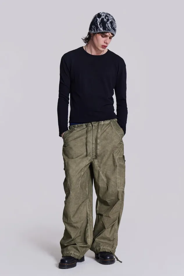 Jaded London Washed Black Long Sleeve Slub Tee Men Basics