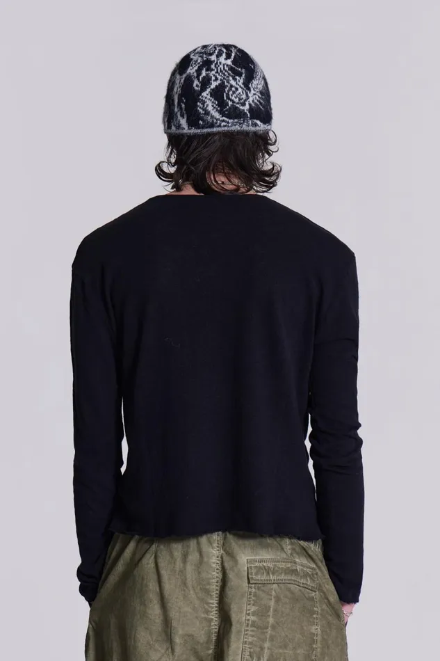 Jaded London Washed Black Long Sleeve Slub Tee Men Basics