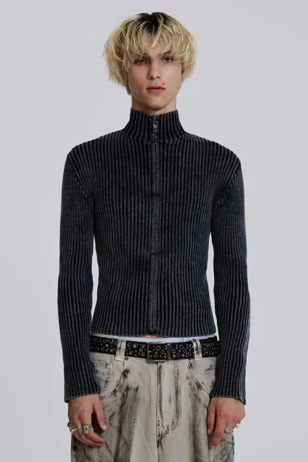 Jaded London Washed Black Lucid Knit Track Top Men Knitwear