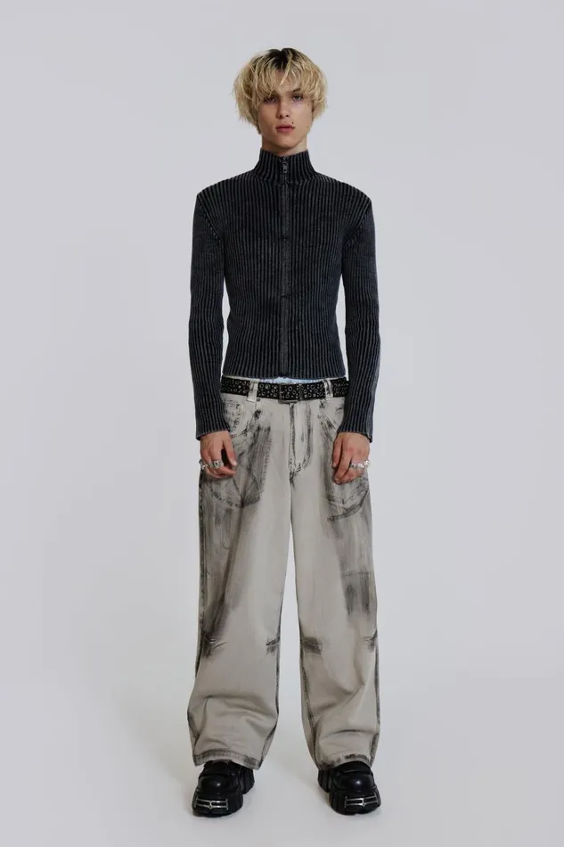 Jaded London Washed Black Lucid Knit Track Top Men Knitwear