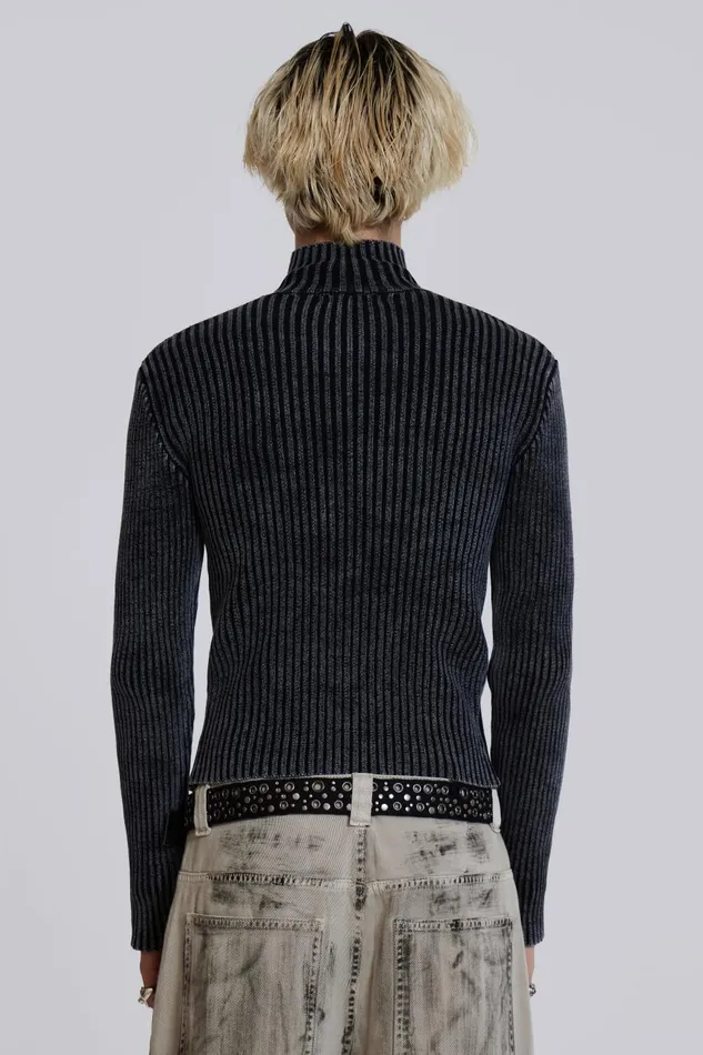 Jaded London Washed Black Lucid Knit Track Top Men Knitwear