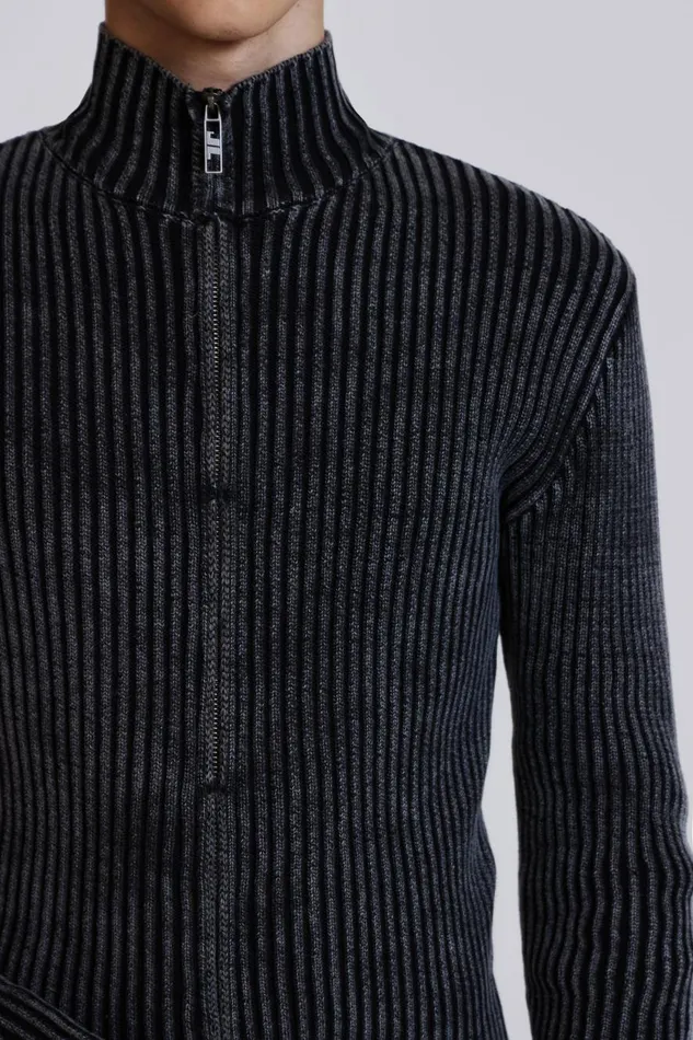 Jaded London Washed Black Lucid Knit Track Top Men Knitwear