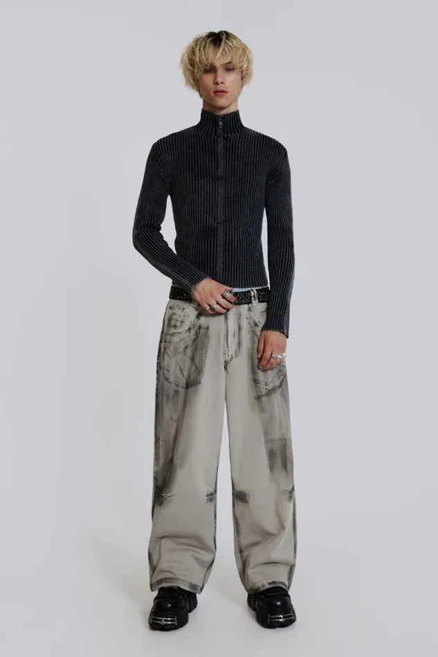 Jaded London Washed Black Lucid Knit Track Top Men Knitwear
