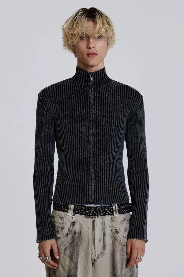 Jaded London Washed Black Lucid Knit Track Top Men Knitwear