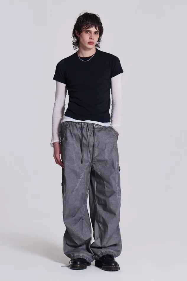 Jaded London Washed Black Oil Parachute Cargo Pants Women Trousers and Pants