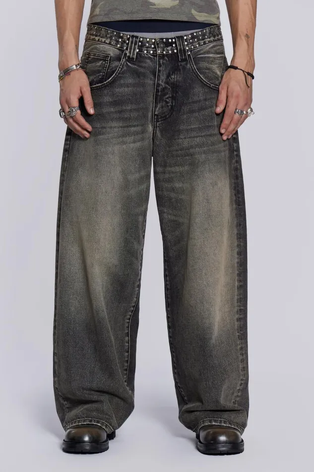 Jaded London Washed Black Stud Colossus Jeans Men Colossus Jeans