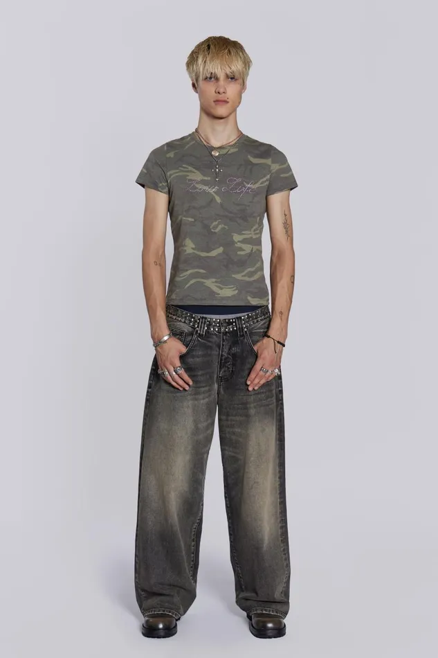 Jaded London Washed Black Stud Colossus Jeans Men Colossus Jeans