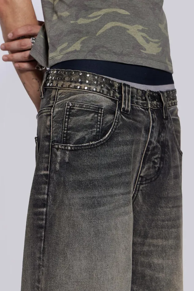 Jaded London Washed Black Stud Colossus Jeans Men Colossus Jeans