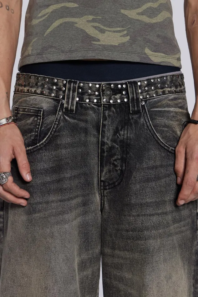 Jaded London Washed Black Stud Colossus Jeans Men Colossus Jeans