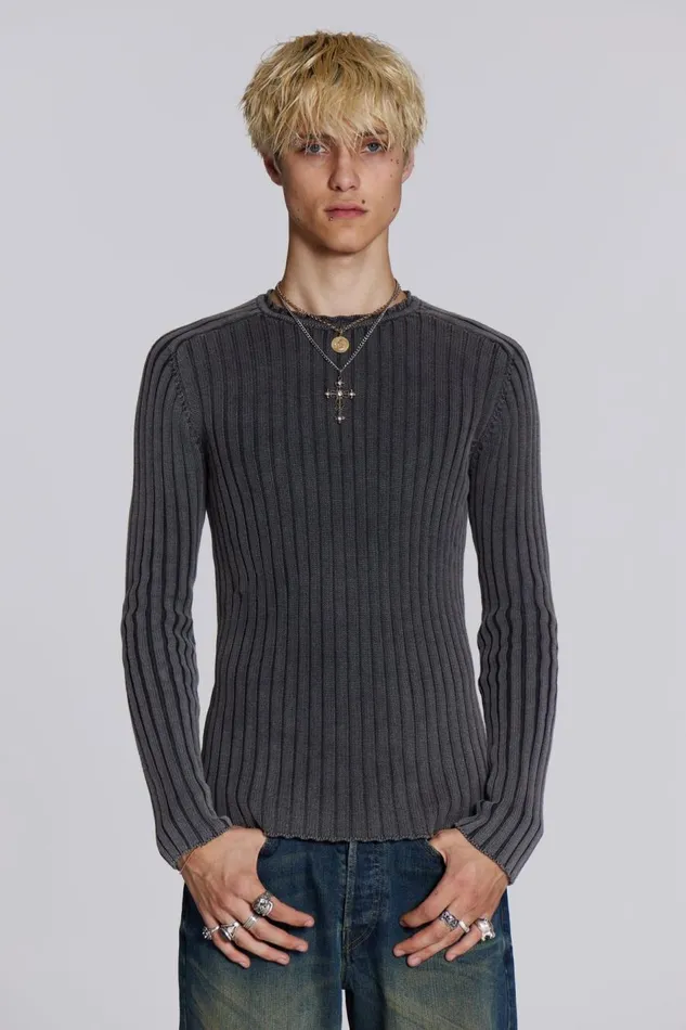 Jaded London Washed Black Vault Knit Men Knitwear