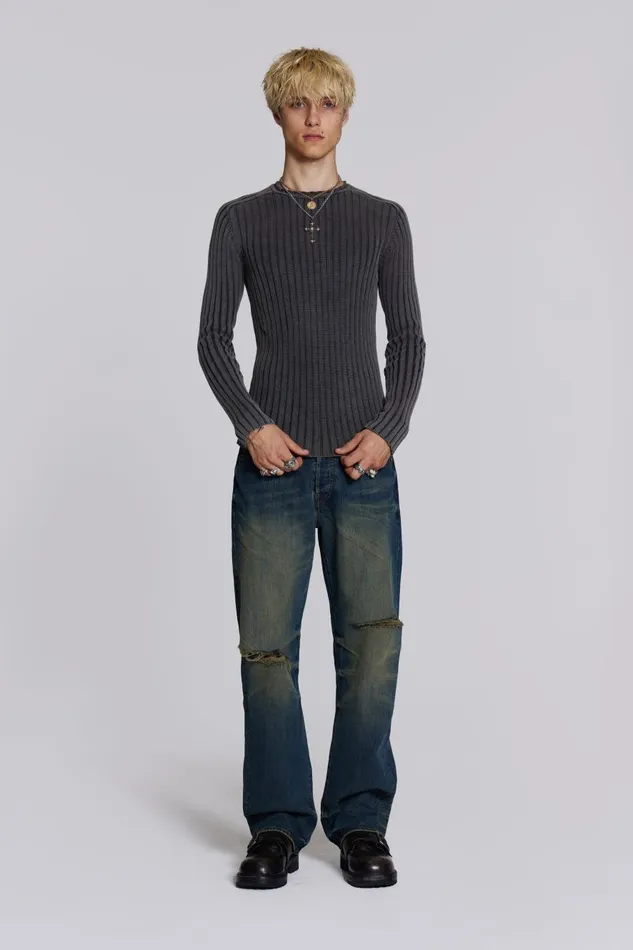 Jaded London Washed Black Vault Knit Men Knitwear