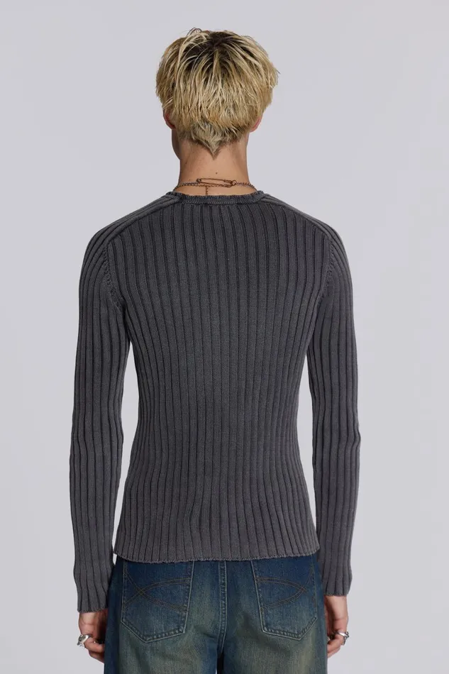 Jaded London Washed Black Vault Knit Men Knitwear