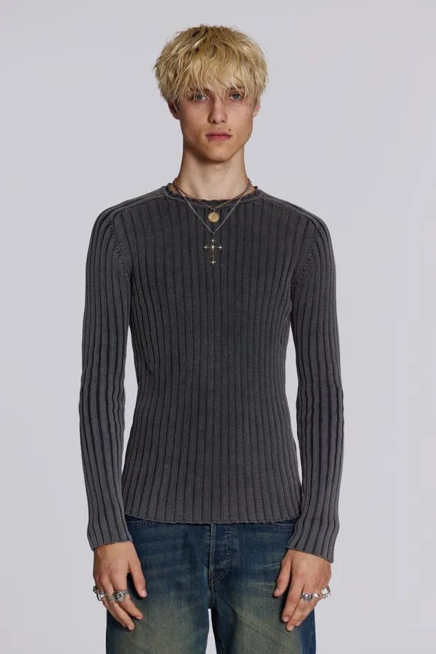 Jaded London Washed Black Vault Knit Men Knitwear