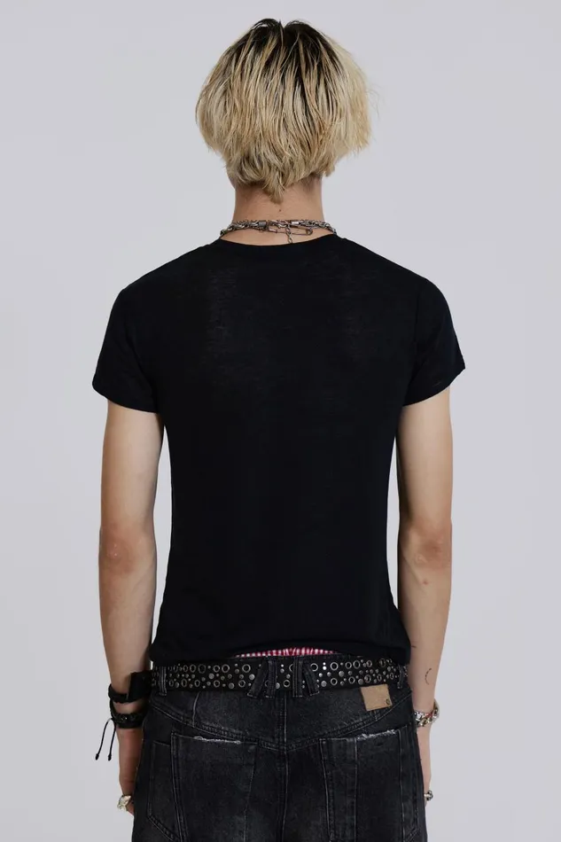 Jaded London Washed Black Wing Print Tshirt Men TShirts and Vests