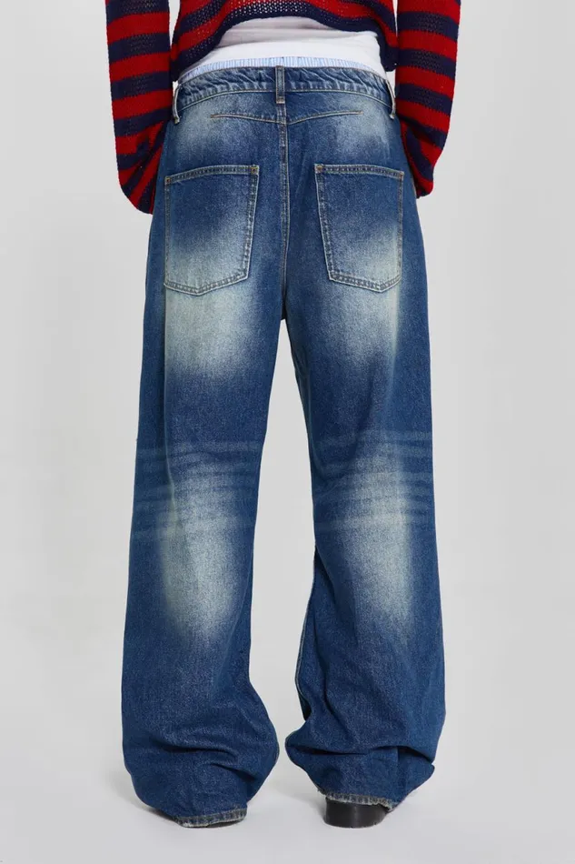 Jaded London Washed Blue Busted Flare Colossus Jeans Men Bootcut Jeans