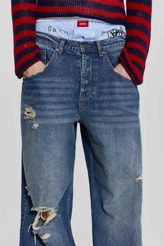 Jaded London Washed Blue Busted Flare Colossus Jeans Men Bootcut Jeans
