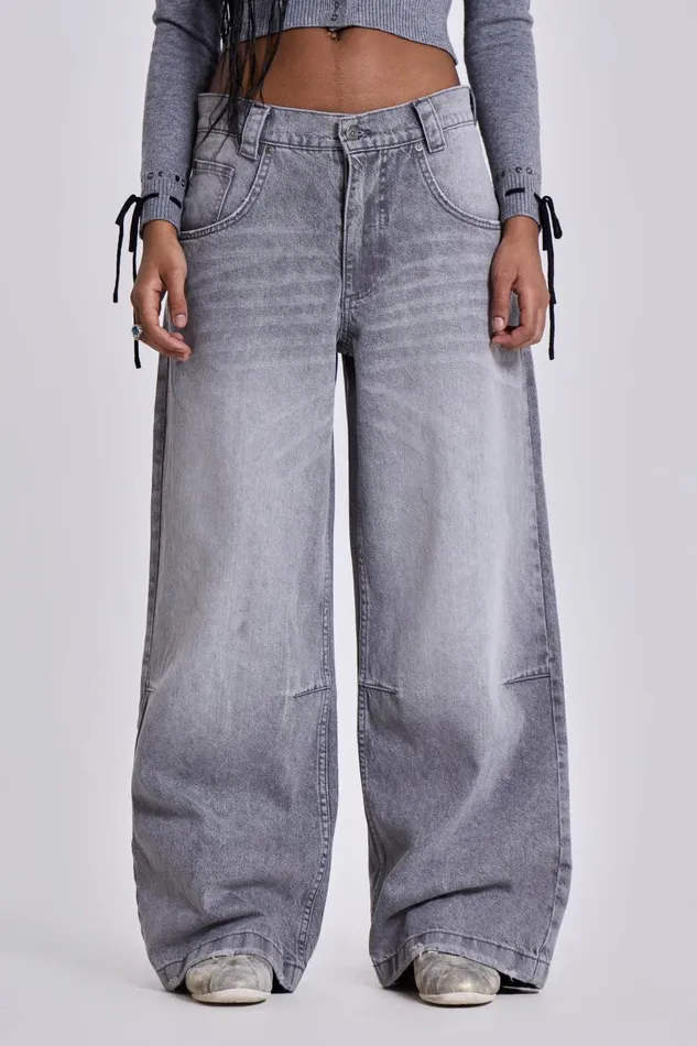 Jaded London Washed Grey Colossus Baggy Jeans Women Jeans