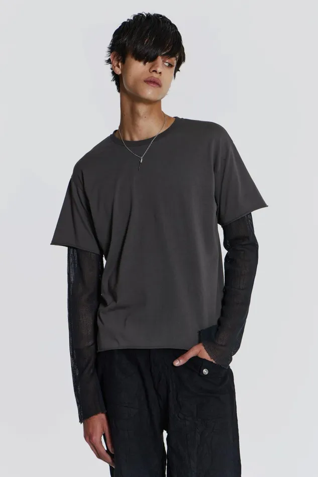Jaded London Washed Grey Layered Tshirt Men TShirts and Vests