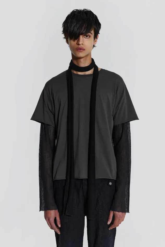 Jaded London Washed Grey Layered Tshirt Men TShirts and Vests