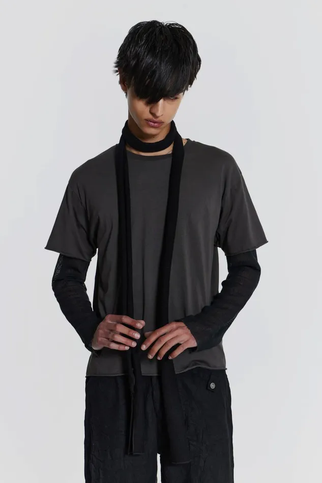 Jaded London Washed Grey Layered Tshirt Men TShirts and Vests