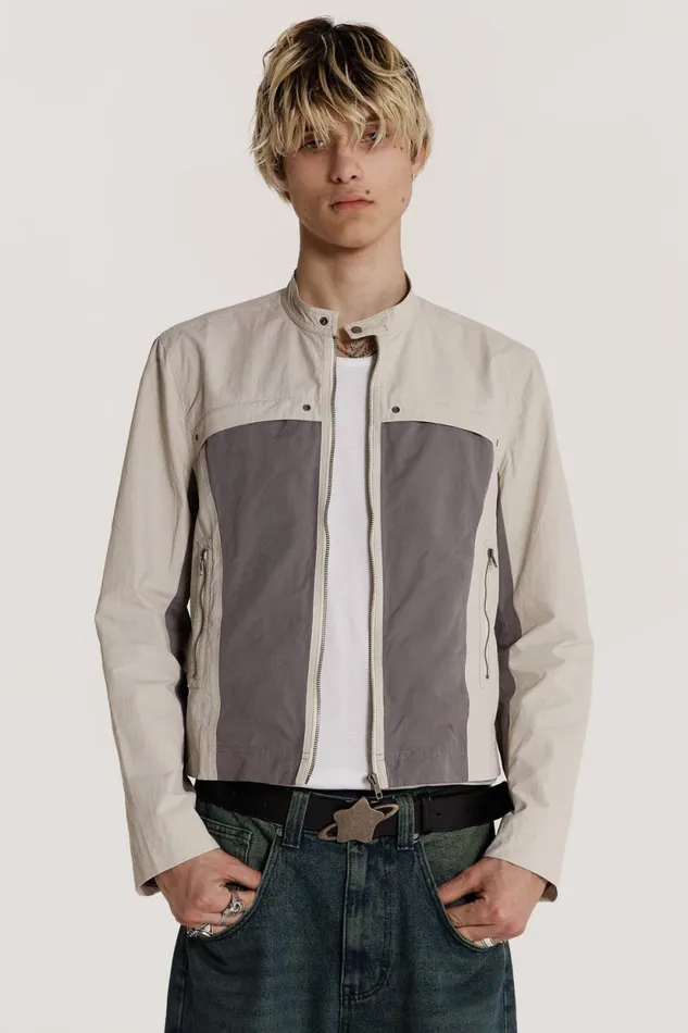 Jaded London White and Grey Panelled Moto Jacket Men Outerwear