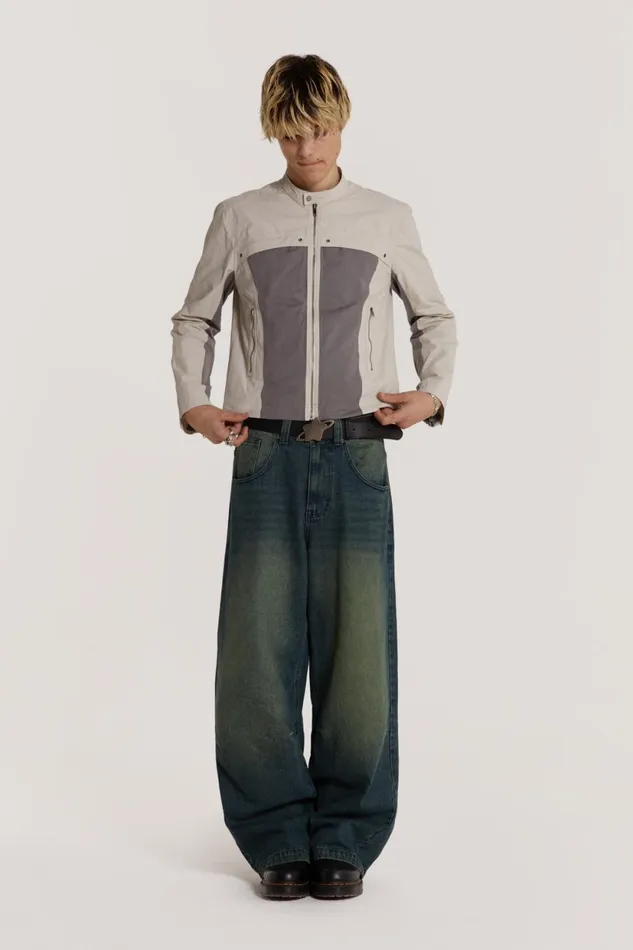 Jaded London White and Grey Panelled Moto Jacket Men Outerwear