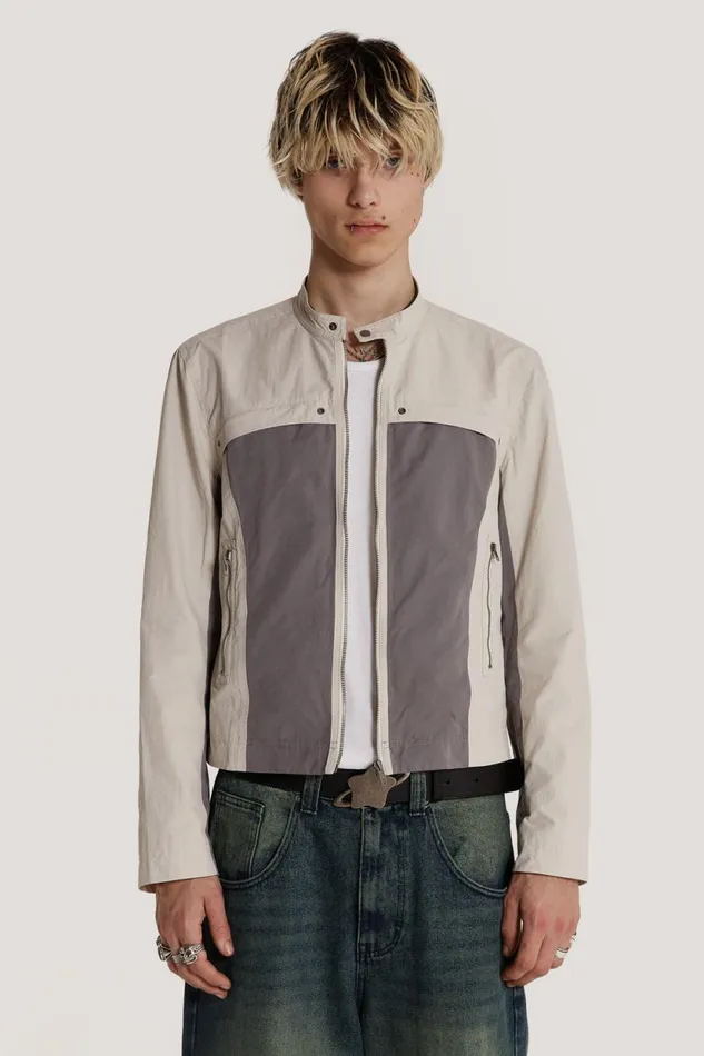 Jaded London White and Grey Panelled Moto Jacket Men Outerwear
