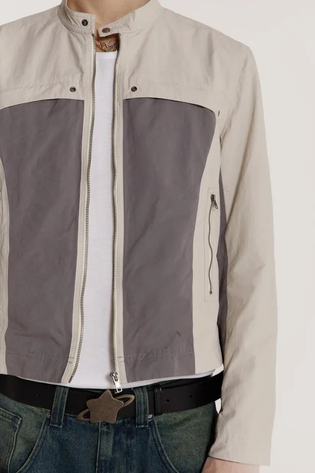 Jaded London White and Grey Panelled Moto Jacket Men Outerwear