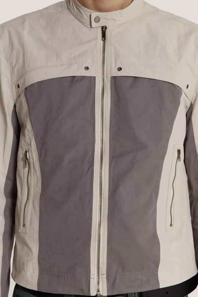 Jaded London White and Grey Panelled Moto Jacket Men Outerwear