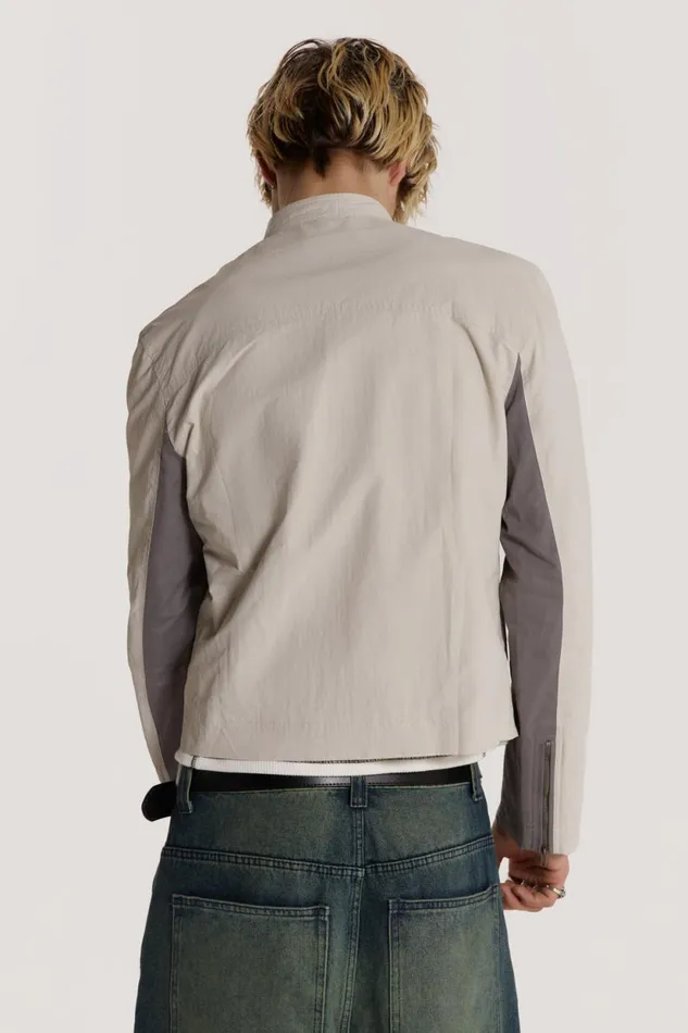 Jaded London White and Grey Panelled Moto Jacket Men Outerwear