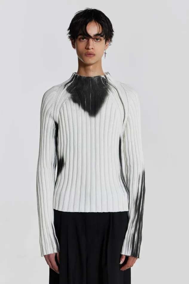 Jaded London White Asymmetric Luster Knit Men Knitwear