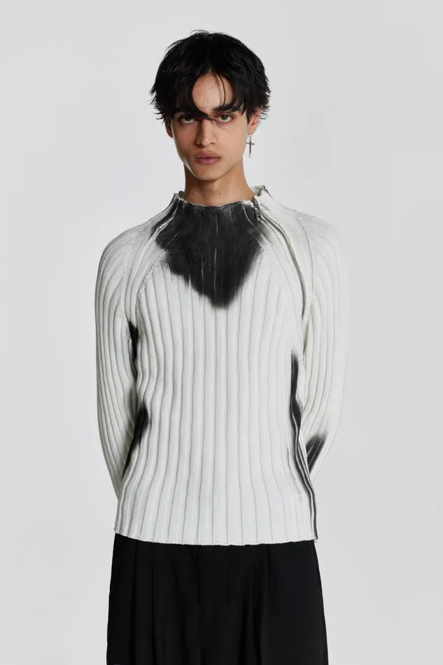 Jaded London White Asymmetric Luster Knit Men Knitwear