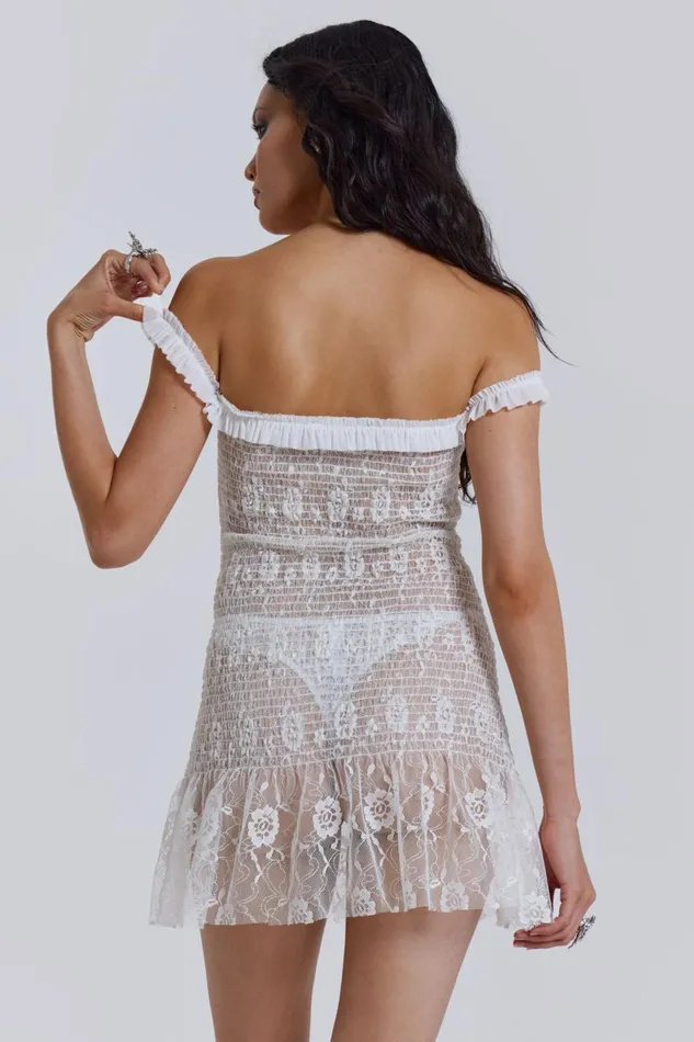 Jaded London White Gathered Lace Mini Dress Women Mini Dresses
