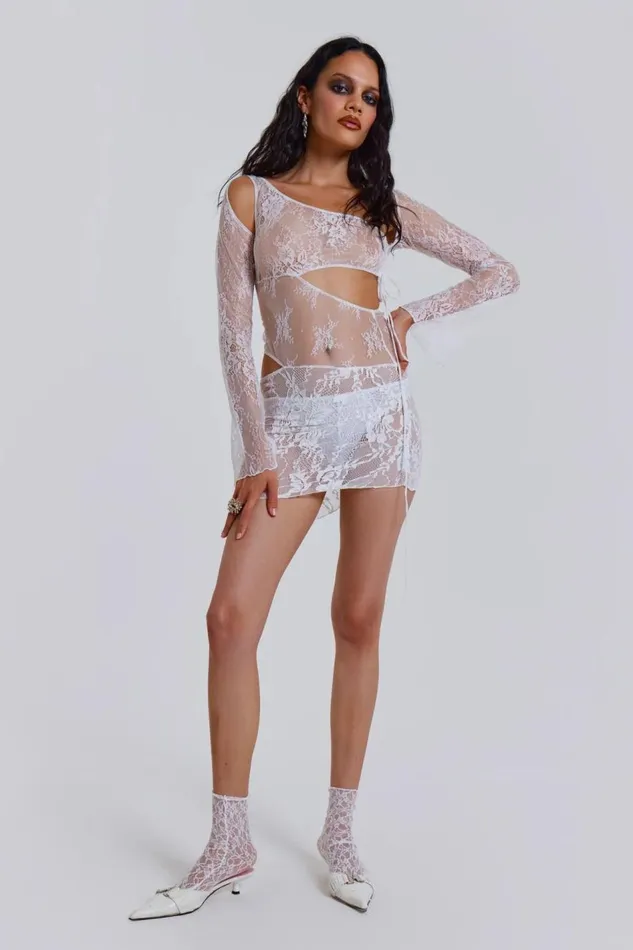 Jaded London White Long Sleeve Mixed Lace Mini Dress With Slash Cut Out Detail Women Mini Dresses Jaded London White Long Sleeve Mixed Lace Mini Dress With Slash Cut Out Detail Women Mini Dresses