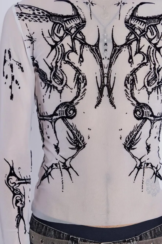 Jaded London White Long Sleeve With Flock Tattoo Print Men TShirts and Vests