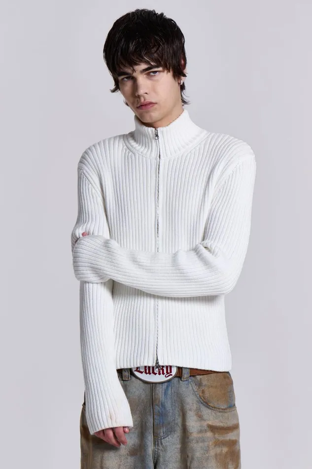 Jaded London White Lucid Knit Track Top Men Knitwear