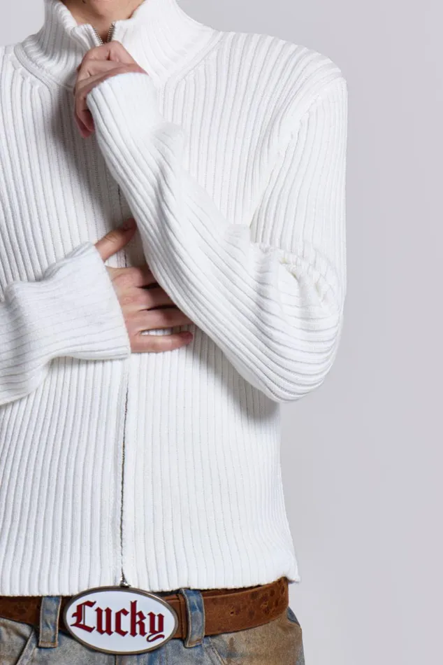 Jaded London White Lucid Knit Track Top Men Knitwear