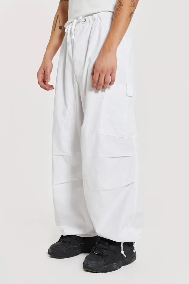Jaded London White Parachute Cargo Pants Men Trousers and Pants