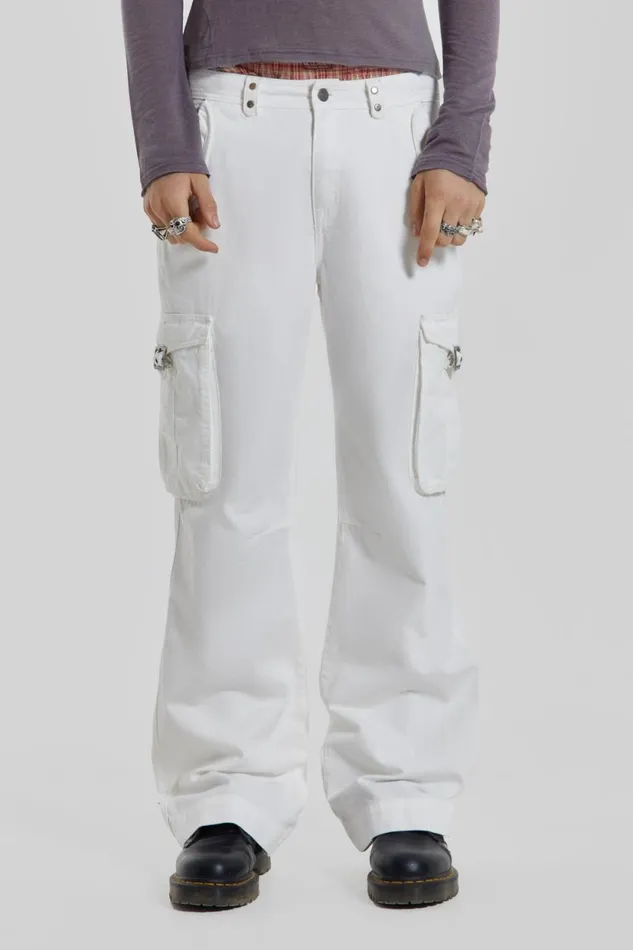 Jaded London White Straight Leg Cargo Trousers Men Cargo Pants