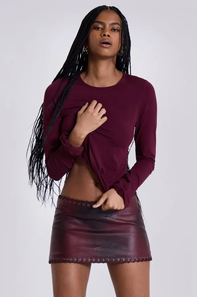 Jaded London Wine Wings Mesh Top Women Long Sleeve Tops