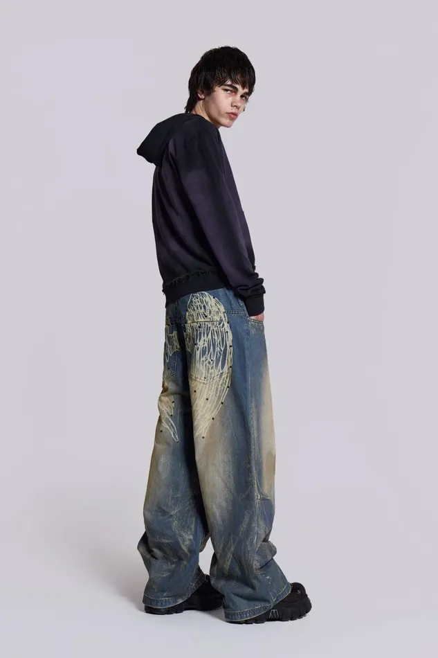 Jaded London Wing Print Low Rise Colossus Jeans Men Colossus Jeans
