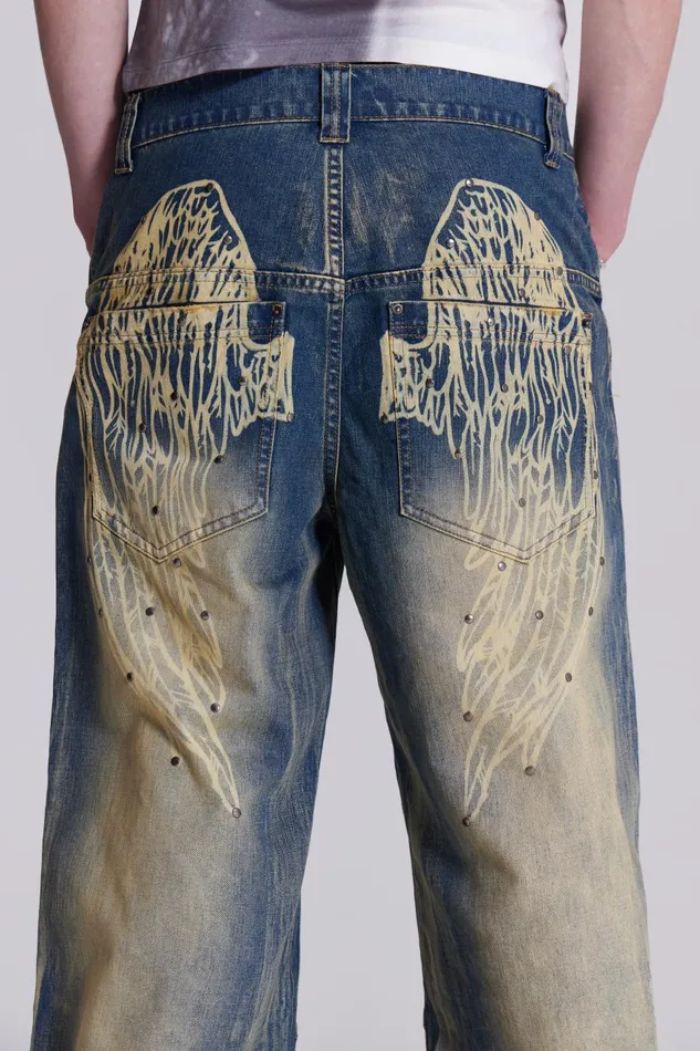 Jaded London Wing Print Low Rise Colossus Jeans Men Colossus Jeans