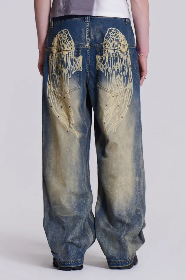 Jaded London Wing Print Low Rise Colossus Jeans Women Jeans